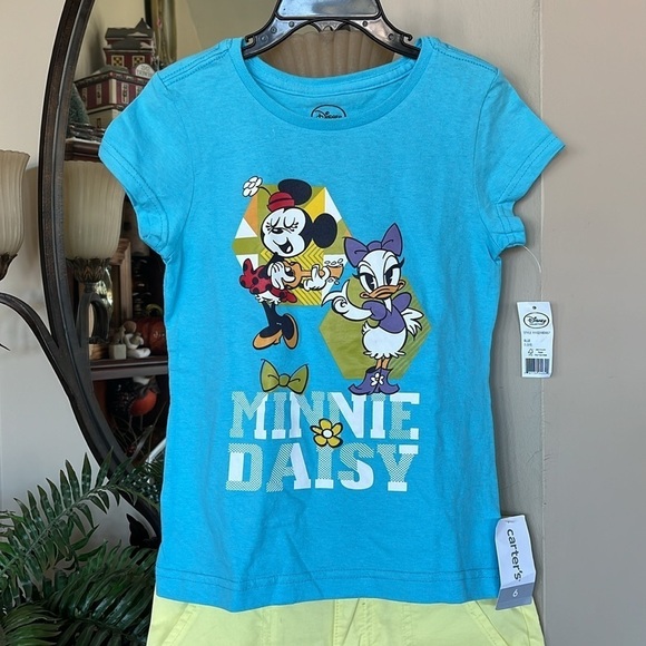Brand New Disney Blue Minnie Daisy Top & Carter’s Yellow Classic Chino Shorts - Picture 3 of 15